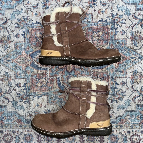 UGG Booties (7), Australia 5587 Brown Suede Leather Sheepskin - Picture 5 of 16